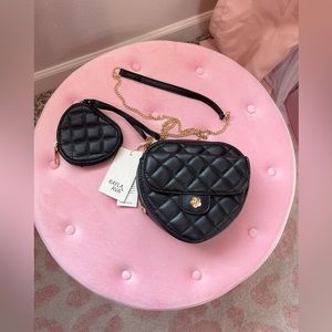 Black Heart quilted 2 Piece purse NWT